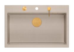 Quadri Hard Rock Beige granito montado gran fregadero 76x50cm incluyendo tapón de cobre y accesorios 1208971750