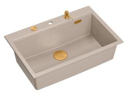 Quadri Hard Rock Beige granito montado gran fregadero 76x50cm incluyendo tapón de cobre y accesorios 1208971750