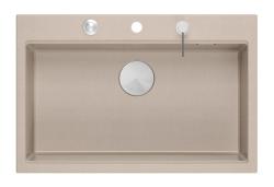 Quadri Hard Rock Beige granito montaje de gran fregadero 76x50cm incluyendo tapón de acero inoxidable y accesorios 1208971751