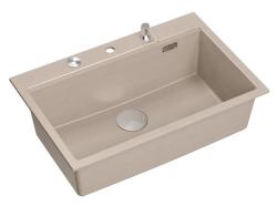 Quadri Hard Rock Beige granito montaje de gran fregadero 76x50cm incluyendo tapón de acero inoxidable y accesorios 1208971751