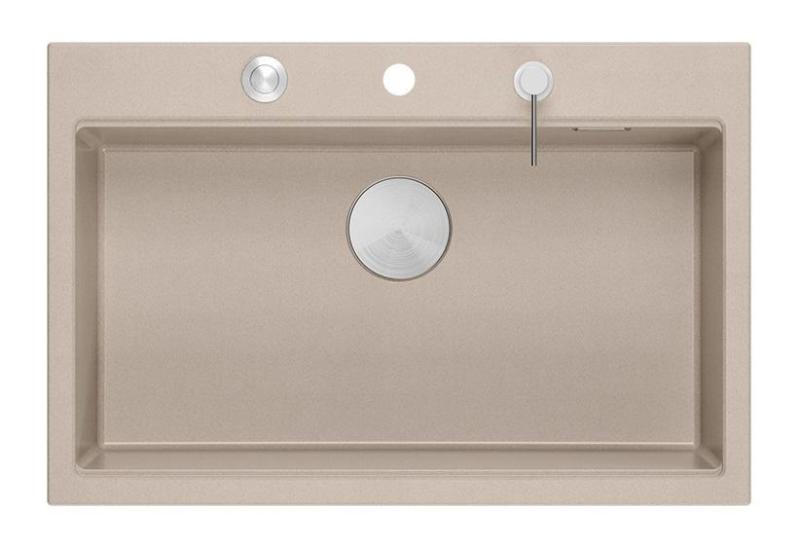 Quadri Hard Rock Beige granito montaje de gran fregadero 76x50cm incluyendo tapón de acero inoxidable y accesorios 1208971751