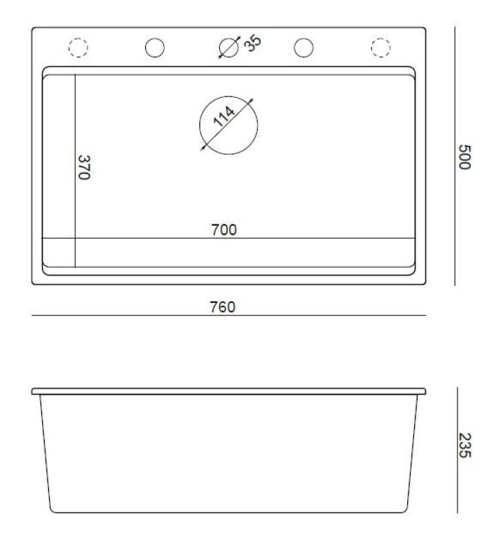 Quadri Hard Rock Beige granito montaje de gran fregadero 76x50cm incluyendo tapón de acero inoxidable y accesorios 1208971751