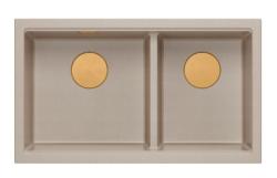 Quadri Newport II Doble Lavabo de Granito Beige Empotrable 76x45 cm con Tapón de Cobre 1208971752