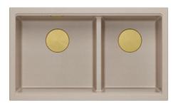 Quadri Newport II Doble Beige Granito Empotrable Fregadero 76x45 cm con Tapón Dorado 1208971753