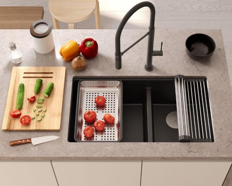 Quadri Newport II Doble Beige Granito Empotrable Fregadero 76x45 cm con Tapón Dorado 1208971753