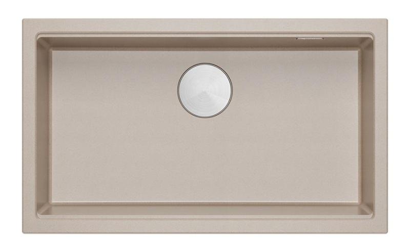 Quadri Newport II granito de gran tamaño y profundidad para montaje superior e inferior Beige fregadero 76x45cm con tapón de acero inoxidable 1208971760