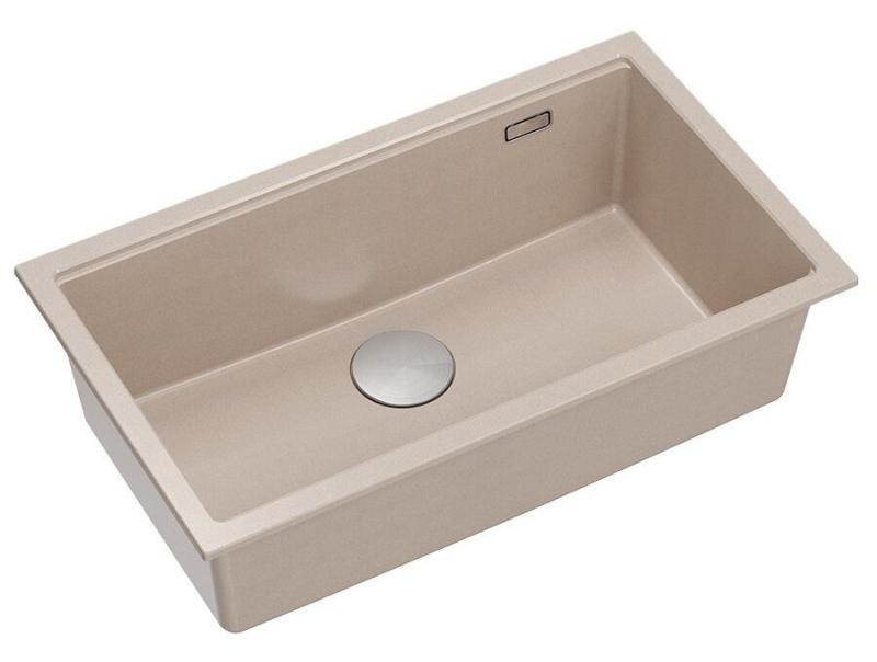 Quadri Newport II granito de gran tamaño y profundidad para montaje superior e inferior Beige fregadero 76x45cm con tapón de acero inoxidable 1208971760