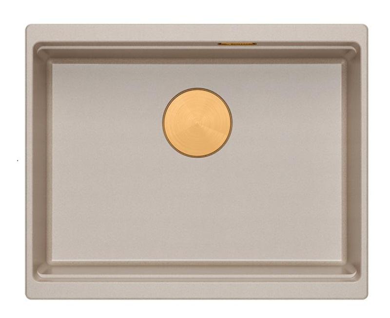 Quadri Newport II granito bajo encimera beige fregadero 560x450mm con tapón de cobre y tapa de desagüe 1208971764