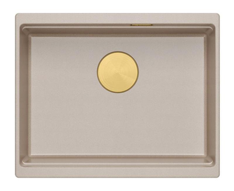 Quadri Newport II encimera de granito beige 560x450 mm con tapón dorado y tapa de desagüe 1208971765