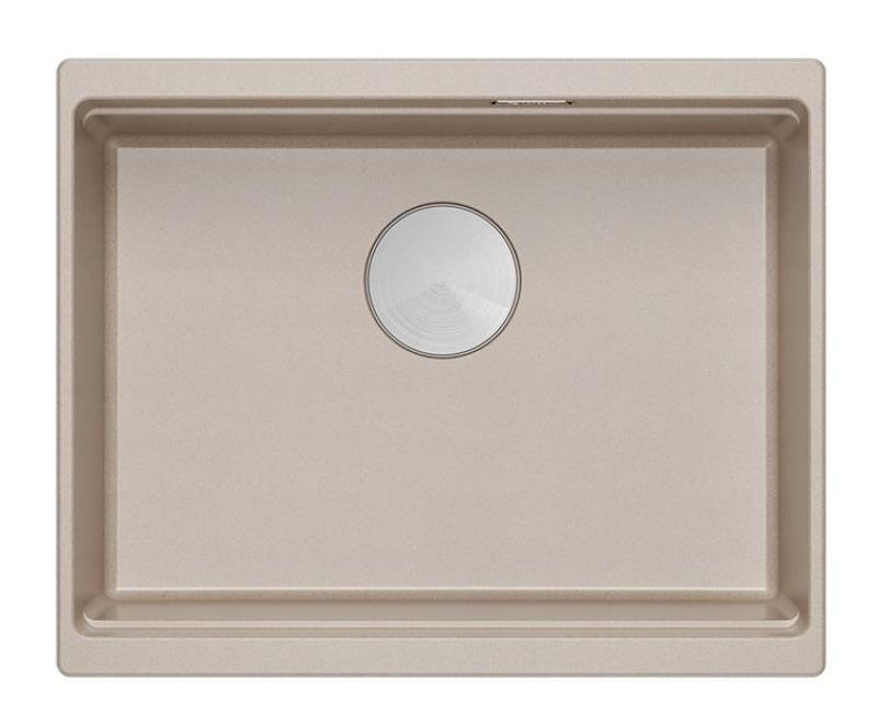 Quadri Newport II granito fregadero empotrado beige 560x450mm con tapón de acero inoxidable y tapa de desagüe 1208971766