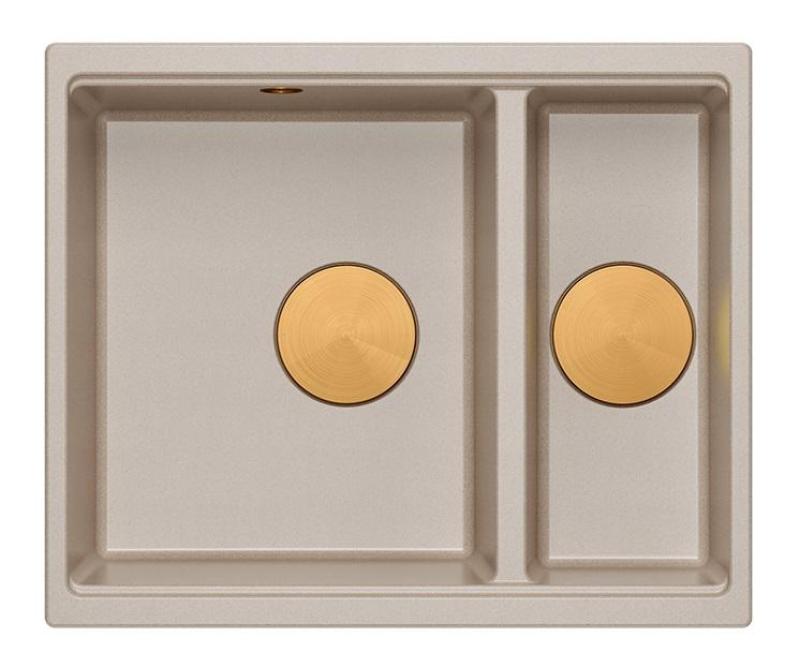 Quadri Newport II beige 1,5 fregadero de granito empotrado y bajo encimera 555x460mm con tapón de cobre 1208971767