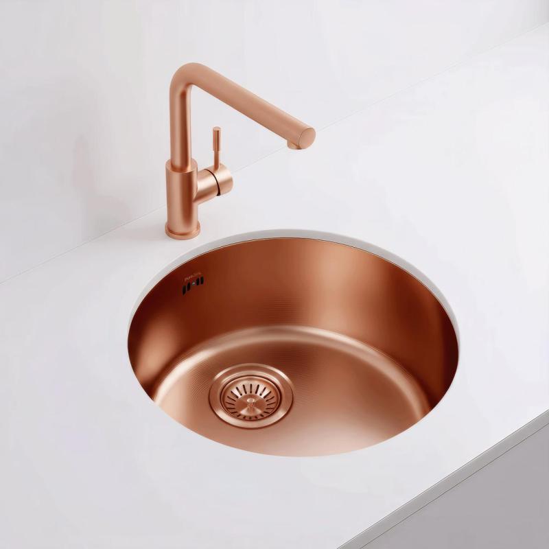 Pure.Sink Rondo Cobre Lavabo Redondo de empotrar, de bajo encastre y de sobreponer 38 cm PRN38-62