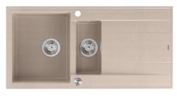 Quadri Luton beige granito sobre encimera 1,5 fregadero con zona de escurrido reversible 100x50cm con tapón de acero inoxidable 1208971794