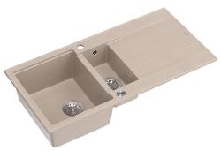 Quadri Luton beige granito sobre encimera 1,5 fregadero con zona de escurrido reversible 100x50cm con tapón de acero inoxidable 1208971794