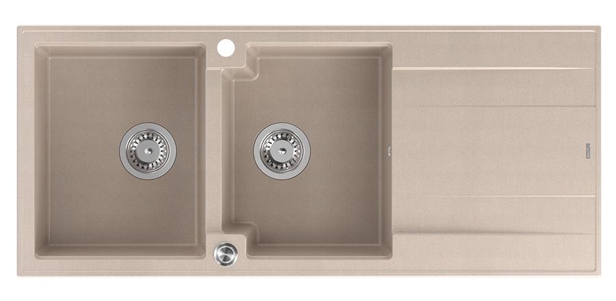 Quadri Luton construcción doble fregadero de granito color beige perla con área de escurrido 116x50 cm con tapón de acero inoxidable 1208971812 - Productafbeelding