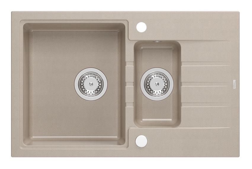 Quadri Cardigan Pearl Beige 1,5 lavabo de granito con superficie de drenaje reversible 78x50cm 1208971815 - Productafbeelding