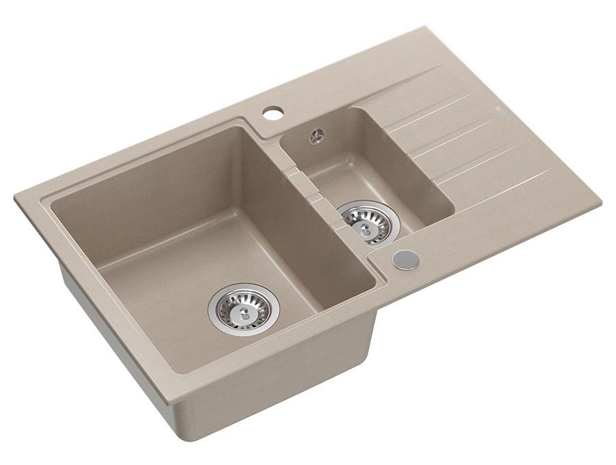 Quadri Cardigan Pearl Beige 1,5 lavabo de granito con superficie de drenaje reversible 78x50cm 1208971815 - Productafbeelding 2