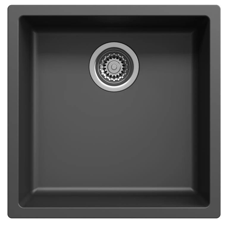 Ausmann Fibre fregadero negro 40x40cm para montaje inferior, superior y empotrado con tapón automático de acero inoxidable 1208971836