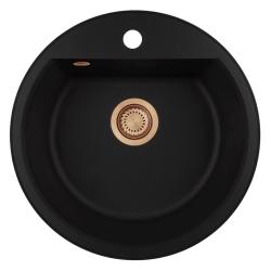 Mi Bremen lavabo redondo de granito de 43 cm negro de montaje superior e inferior con banco de orificio para grifo y tapón de cobre 1208971837