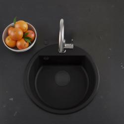 GraniteMy Bremen lavabo redondo de granito de 43 cm negro, de montaje superior e inferior, con orificio para grifo y tapón automático negro 1208971839
