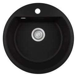 GraniteMy Bremen lavabo redondo de granito de 43 cm negro, montaje superior e inferior, con banco de orificio de grifo y tapón automático de acero inoxidable 1208971840