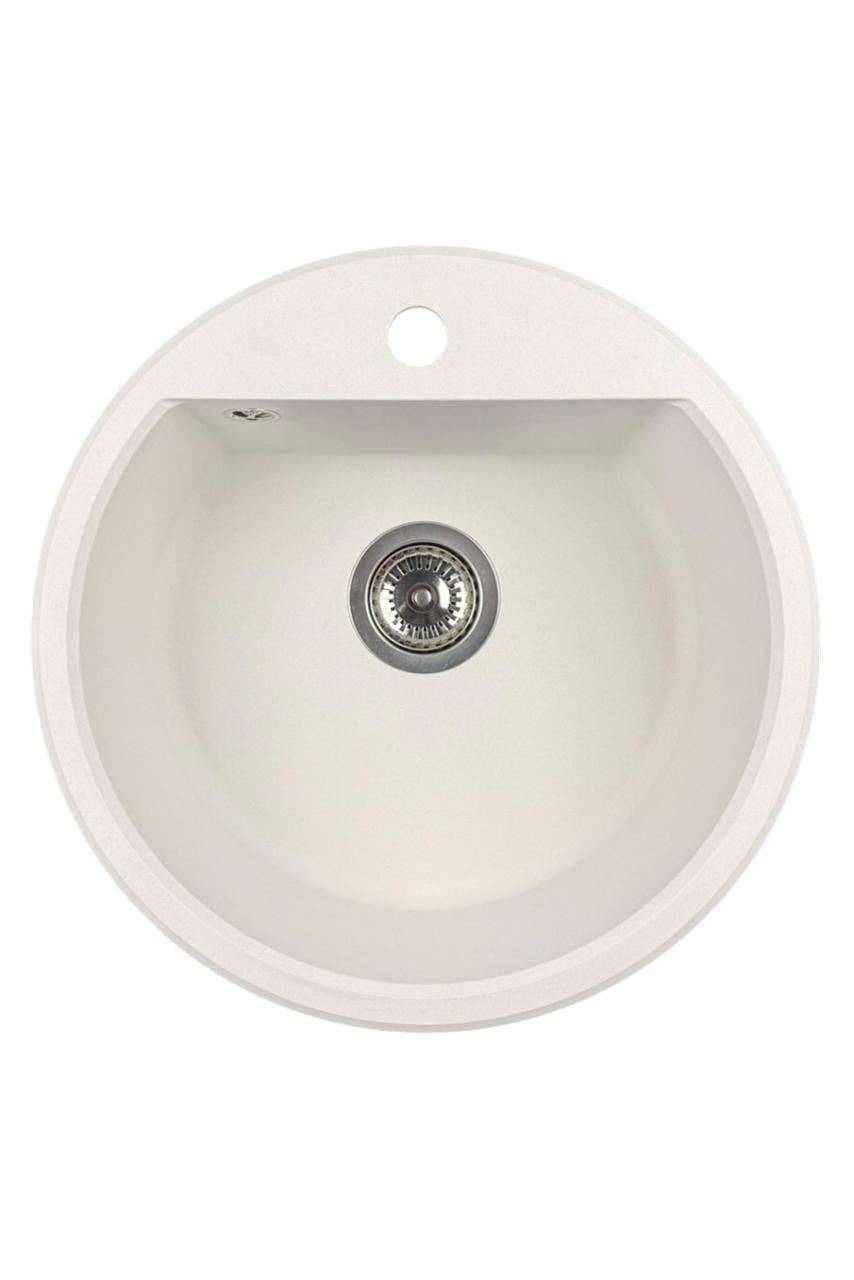 Mi Bremen redondo fregadero de granito de 43 cm blanco, montaje superior e inferior, con agujero para grifo y tapón automático de acero inoxidable 1208971845
