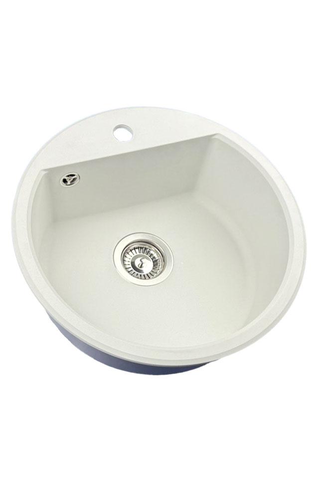 Mi Bremen redondo fregadero de granito de 43 cm blanco, montaje superior e inferior, con agujero para grifo y tapón automático de acero inoxidable 1208971845