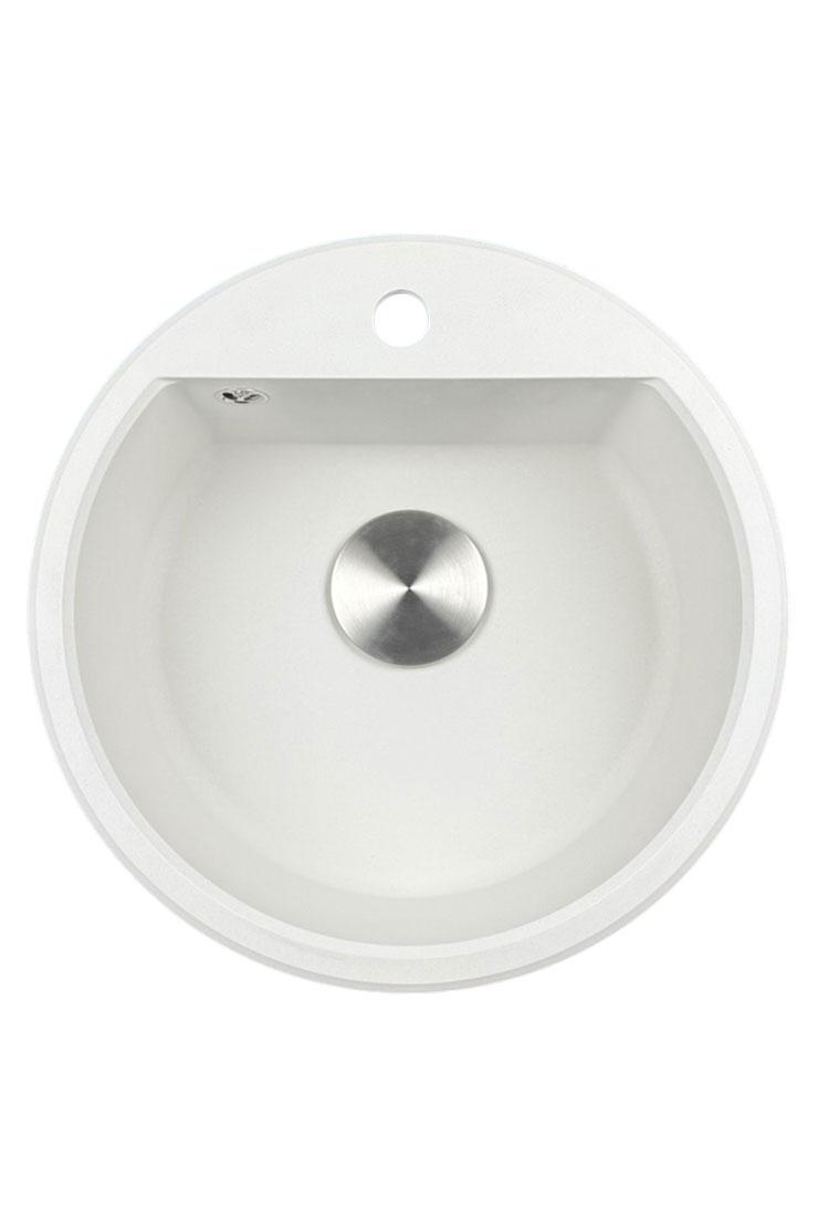 Mi Bremen redondo fregadero de granito de 43 cm blanco, montaje superior e inferior, con agujero para grifo y tapón automático de acero inoxidable 1208971845