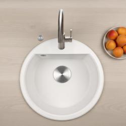 Mi Bremen redondo fregadero de granito de 43 cm blanco, montaje superior e inferior, con agujero para grifo y tapón automático de acero inoxidable 1208971845