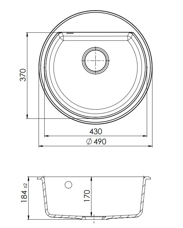 GraniteMy Bremen lavabo redondo de granito de 43 cm blanco, para montaje superior e inferior, con banco de orificio para grifo y tapón automático negro 1208971846