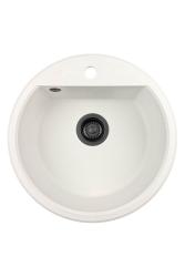 GraniteMy Bremen lavabo redondo de granito de 43 cm blanco, para montaje superior e inferior, con banco de orificio para grifo y tapón automático negro 1208971846
