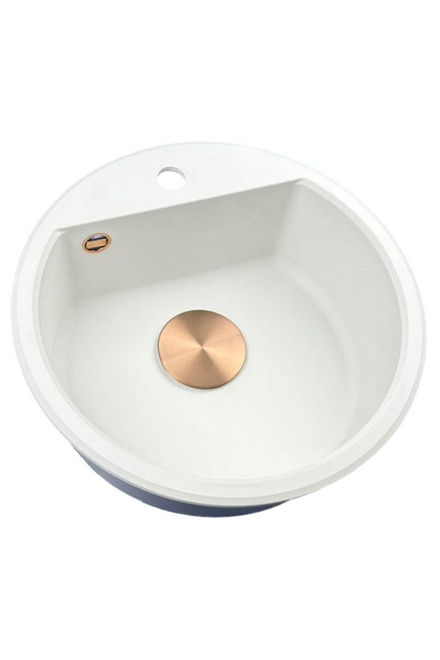 GraniteMy Bremen lavabo redondo de granito de 43 cm blanco, de montaje superior e inferior, con orificio para grifo y tapón de cobre automático 1208971847