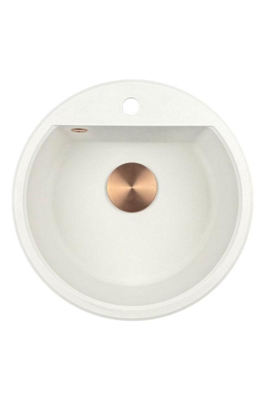 GraniteMy Bremen lavabo redondo de granito de 43 cm blanco, de montaje superior e inferior, con orificio para grifo y tapón de cobre automático 1208971847