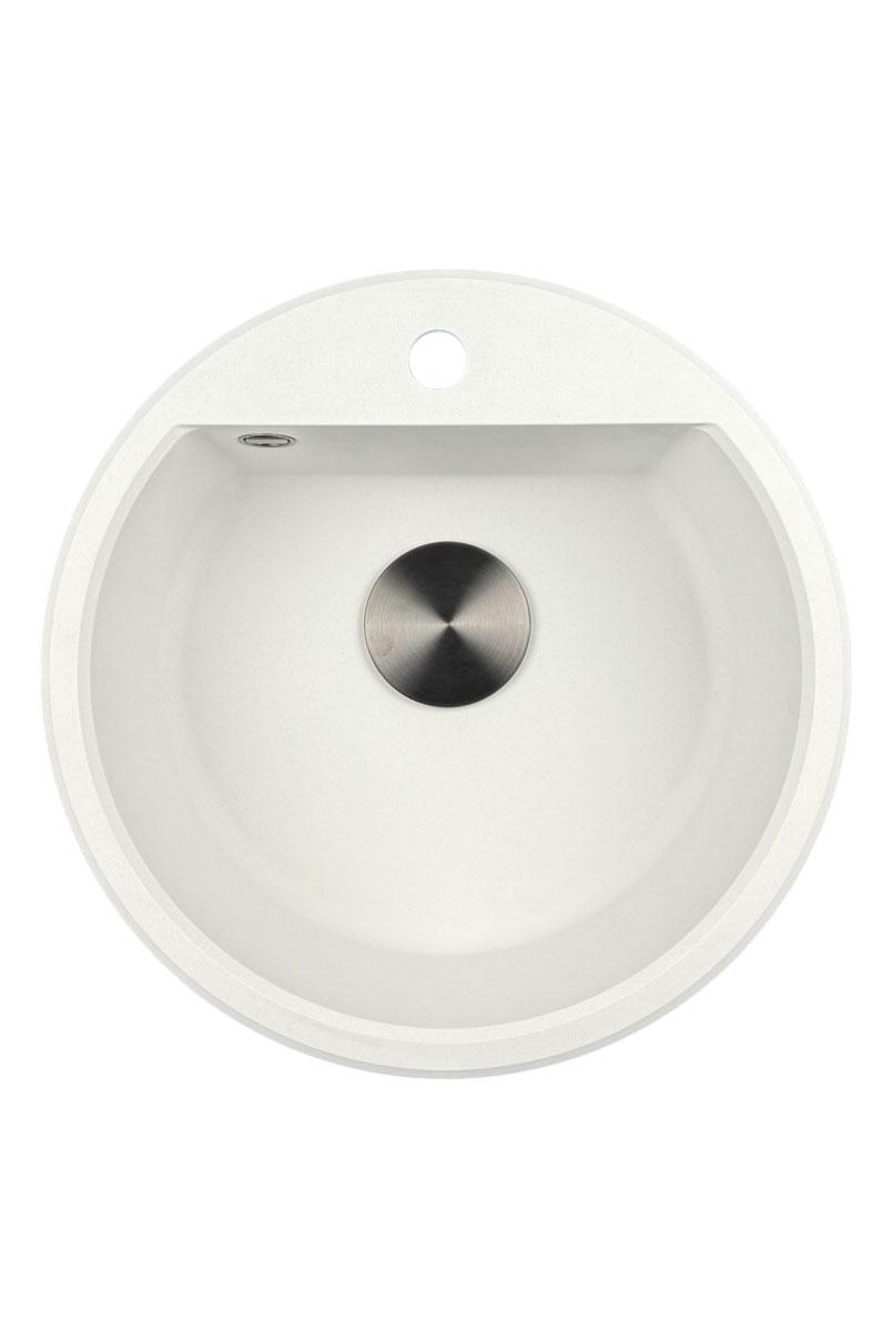 GraniteMy Bremen fregadero redondo de granito de 43 cm blanco, para montaje superior e inferior, con orificio para grifo y tapón automático de metal color peltre 1208971849