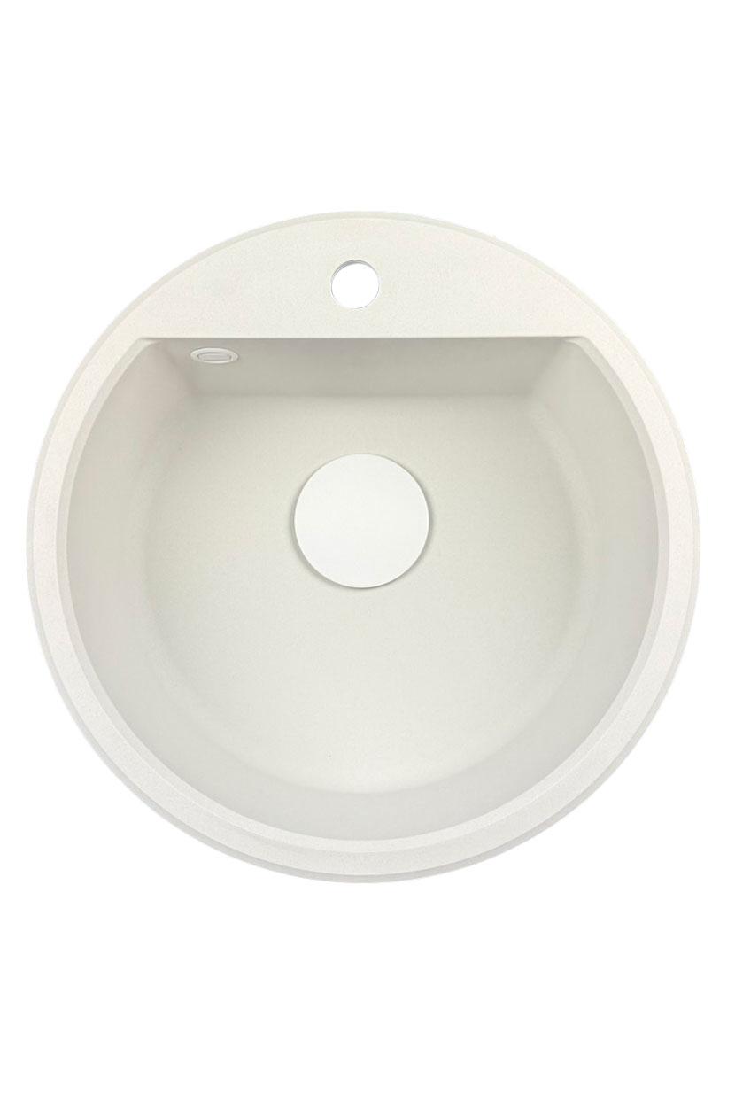 GraniteMy Bremen lavabo redondo de granito de 43 cm blanco, de montaje superior e inferior, con orificio para grifo y tapón automático blanco 1208971850