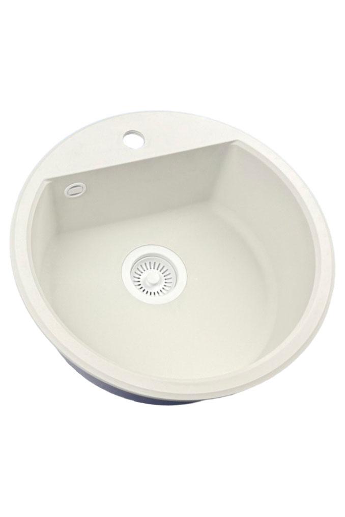 GraniteMy Bremen lavabo redondo de granito de 43 cm blanco, de montaje superior e inferior, con orificio para grifo y tapón automático blanco 1208971850