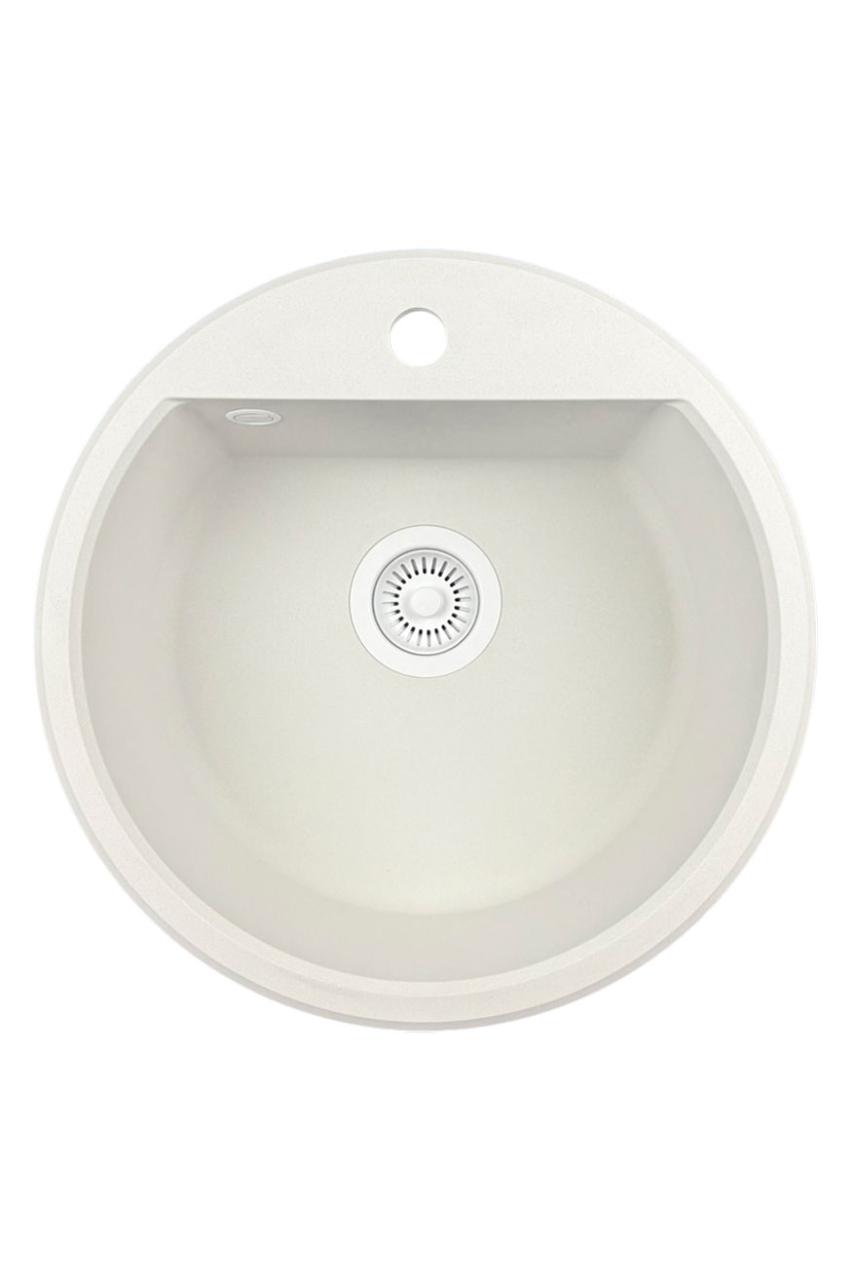GraniteMy Bremen lavabo redondo de granito de 43 cm blanco, de montaje superior e inferior, con orificio para grifo y tapón automático blanco 1208971850