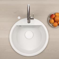 GraniteMy Bremen lavabo redondo de granito de 43 cm blanco, de montaje superior e inferior, con orificio para grifo y tapón automático blanco 1208971850