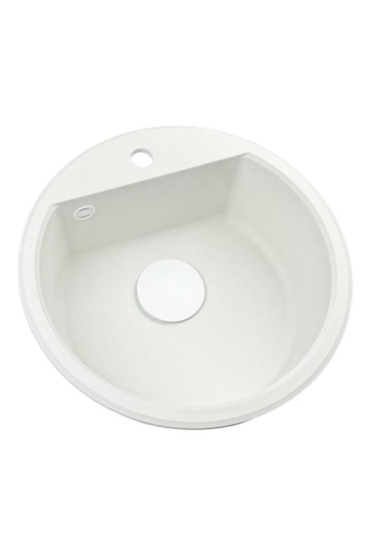 GraniteMy Bremen lavabo redondo de granito de 43 cm blanco, de montaje superior e inferior, con orificio para grifo y tapón automático blanco 1208971850