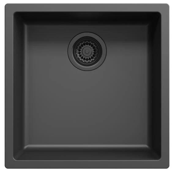 Fregadero Ausmann Fibre negro de 40x40cm para montaje inferior, superior y a ras con tapón automático negro 1208971851