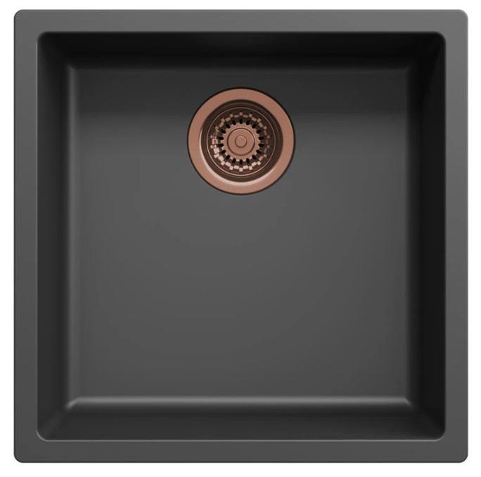 Fregadero negro Ausmann Fibre 40x40cm para bajo encimera, sobre encimera e integrado con tapón automático de cobre 1208971852