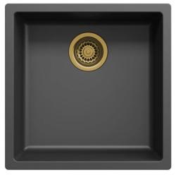 Fregadero negro Ausmann Fibre de 40x40cm para montaje inferior, superior y a ras con tapón automático dorado 1208971853