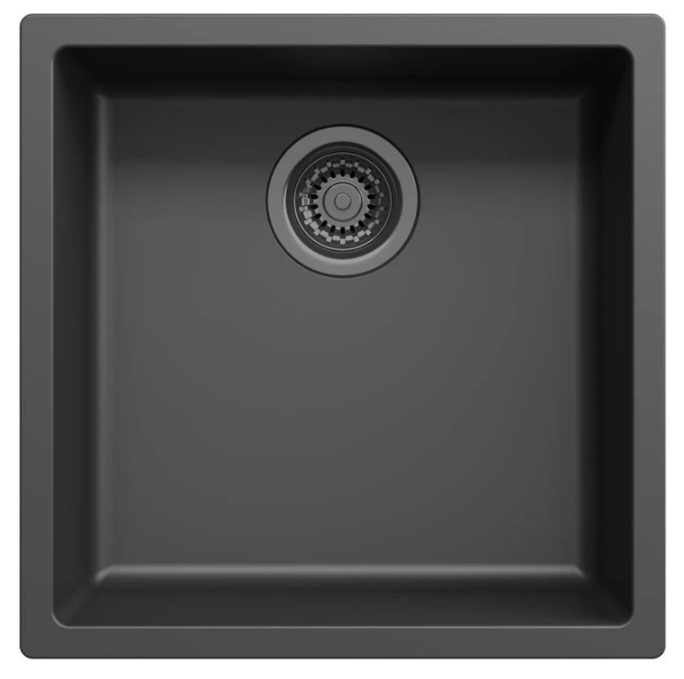 Ausmann Fibre lavabo negro 40x40cm de montaje inferior, superior y empotrado con tapón automático de metal color pólvora 1208971854