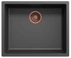 Ausmann Fibre lavabo negro de 50x40cm de montaje inferior, superior y nivelado con tapón automático de cobre 1208971858