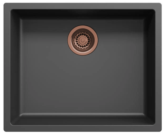 Ausmann Fibre lavabo negro de 50x40cm de montaje inferior, superior y nivelado con tapón automático de cobre 1208971858
