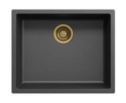 Fregadero negro Ausmann Fibre de 50x40cm para empotrar, sobreponer y montaje al ras con tapón automático dorado 1208971859
