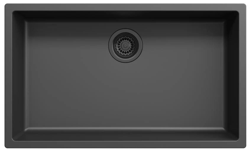 Ausmann Fibre negro gran fregadero 70x40cm empotrado, sobre encimera y a ras con tapón automático negro 1208971862