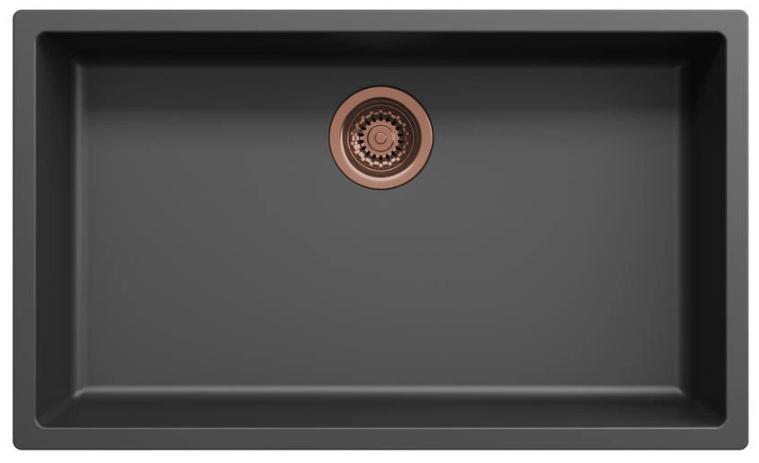 Ausmann Fibre negro gran fregadero 70x40cm debajo del montaje, montaje superficial y montaje plano con tapón de cobre automático 1208971863