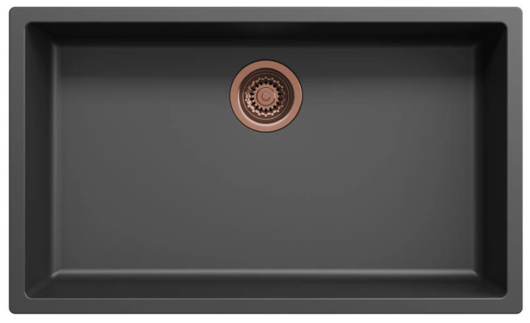 Ausmann Fibre negro gran fregadero 70x40cm debajo del montaje, montaje superficial y montaje plano con tapón de cobre automático 1208971863