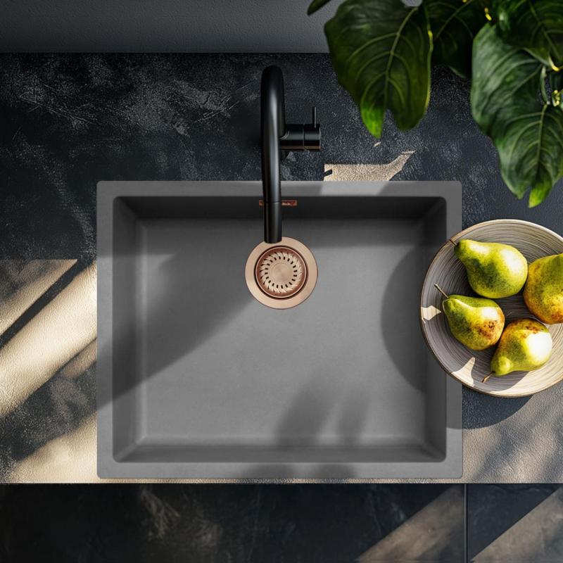 Ausmann Fibre hormigón gris fregadero 50x40cm para montaje inferior, superior y empotrado con tapón de cobre 1208971884